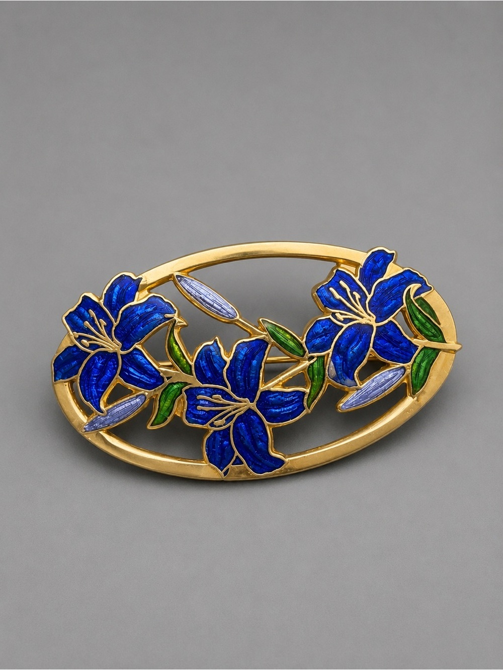 Vintage Blue Lily Cloisonné Brooch #cl201